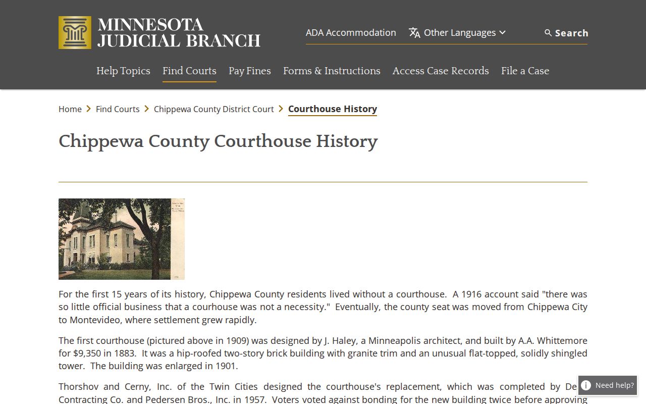 Chippewa County warrant records: the Chippewa County courthouse where district court files are kept