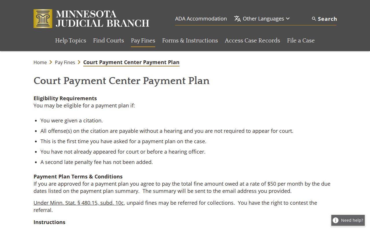Chippewa County traffic warrant records: the payment plan request form fields