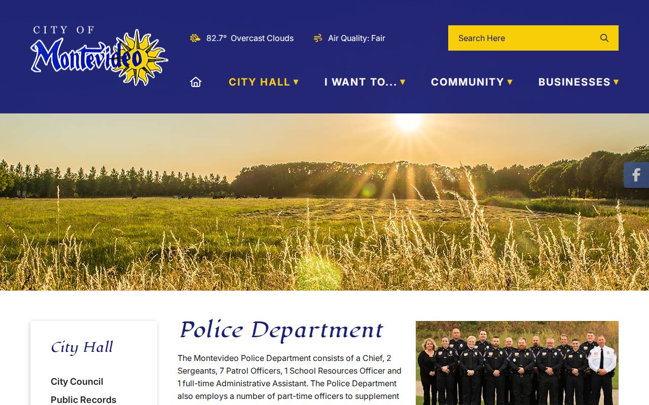 Montevideo warrant records: the city police department page that lists dispatch and administrative contacts