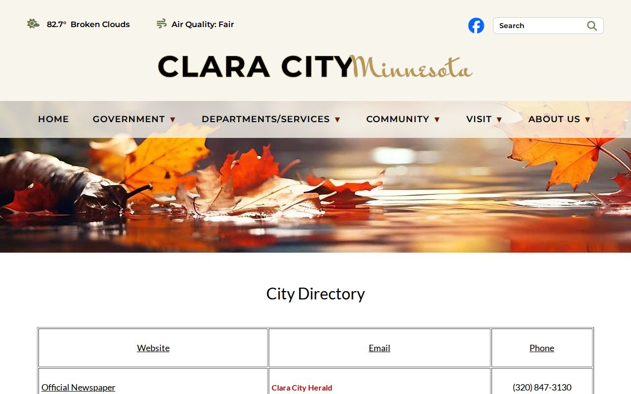 Clara City warrant records: the city department directory that lists the police phone line